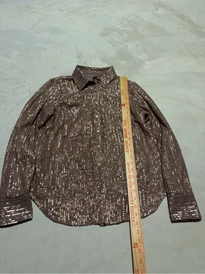 Anthropologie Brown Sequin Button-Up Shirt small thumbnail 5