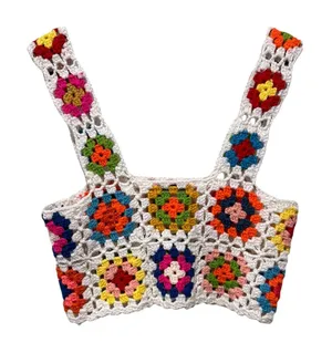 Edikted Granny Square Crochet Cropped Knit Sleeveless Top Boho Festival Colorful thumbnail 1