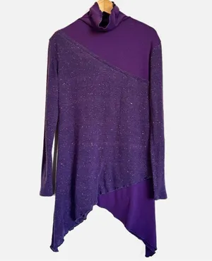 Purple Asymmetrical Pullover Mock Neck Sweater Women's Oversized Knit Top Tunic thumbnail 1