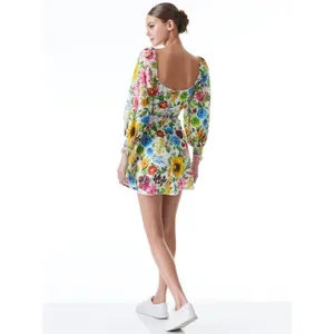 ALICE + OLIVIA Crawford Sweetheart Mini Dress Floral Puff Sleeves Lace Up Size 0 thumbnail 9