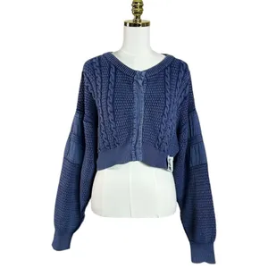 Free People Patchwork Chunky Cable Knit Heritage Cardi Cardigan Sweater Medium thumbnail 8