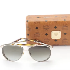 Mcm 119s "Shiny Gold/Khaki 739" Aviator Style Sunglases With Case Nwt thumbnail 3