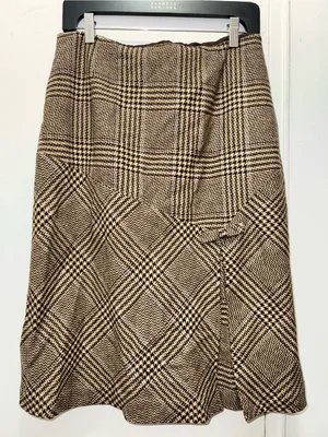 Harold’s Fall Wool-Blend Plaid A-Line Skirt in Brown Plaid with Bow 🎀 thumbnail 2
