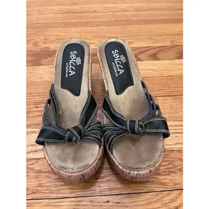 Sbicca of California Black Knotted Cork Wedge Sandals Size 8 thumbnail 2