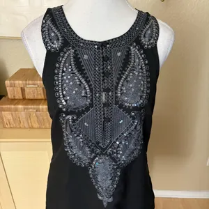 FREE PEOPLE Embroidered‎ Black Lined Sheath Mini Dress Size 4 thumbnail 2