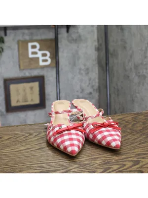 NWT Wild Fable Gingham Eyelet Kitten Heel Mules 92611152 Red / White 8.5M thumbnail 4