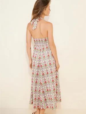 HILL HOUSE The Fleur Midi Dress Green Floral Block Stripe Size Small thumbnail 2