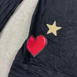Betsey Johnson T-Shirt Womens M Black Scoop Long Sleeve Glitter Heart Star Top thumbnail 2