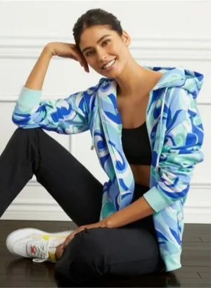 Hill House‎ Allie Zip-Up Hooded Fleece Jacket in Ocean Kaleidoscope Size Small thumbnail 1