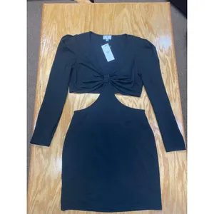 Socialite Dress Womens Large Black Bodycon Cut Out Knot Strech Long Sleeve B35.2 thumbnail 4