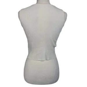 Italia Ribbed Crop Tank Top Womens One Size Cream Blue Graphic Made in Italy Y2K thumbnail 5