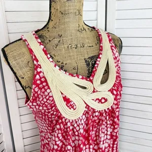Anthropologie C.‎ Keer Swoop Rope Collar Tank Top Red Medium Dot Print thumbnail 5