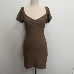 Y2K M Medium Babydoll Dress Eyelet Lace Coquette Fairy Ambiance Romantic‎ Brown thumbnail 3
