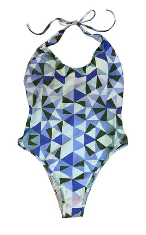NWOT Aerie Blue Green One Piece Halter Swimsuit Medium thumbnail 1