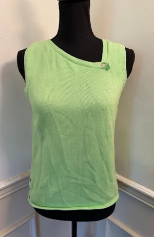 Vintage 90s Jeanne Pierre Asymmetrical Button Cotton Knit Tank Top Apple Green thumbnail 1