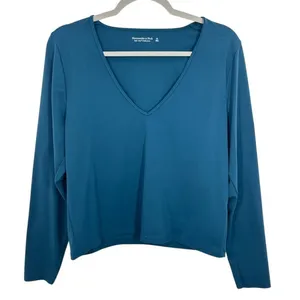 Abercrombie‎ & Fitch Soft AF Collection Teal V Neck Long Sleeve Top XL thumbnail 1