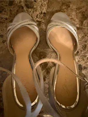 Jewel Badgley Mischka Silver Crisscross front Ankle-Strap Rhinestone Heels thumbnail 6