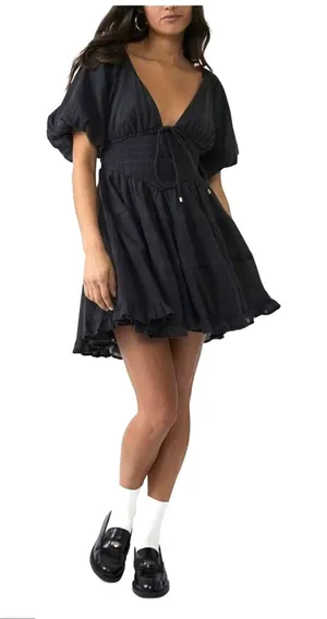 Free People Women's Perfect Day Cotton Mini Dress Black size Medium Open back thumbnail 1