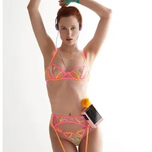 NEW For Love and Lemons Tulip Garter‎ Belt in Neon Pink and Orange thumbnail 10