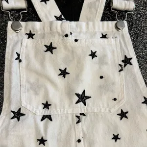 Womens small Storia White denim black star print pinafore/overall dress thumbnail 7