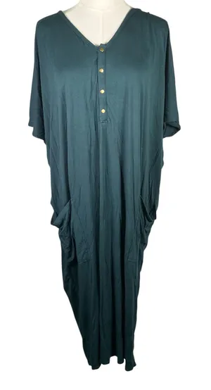 Dwell & Slumber Caftan Dress M/L Green Modal Maxi Lounge‎ Gown Pockets Sleep thumbnail 1
