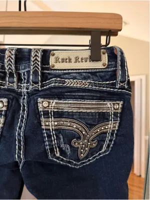 Women's Rock Revival Skinny Jeans Size 25 Blue Silver Embellished thumbnail 2