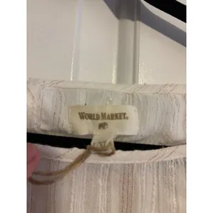World Market Blouse Boho Cream‎ Gold Metallic Pinstripe Peplum L/XL NWT thumbnail 7