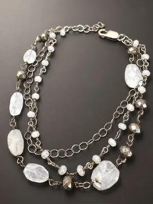 Vintage Sterling Silver Quartz Triple Strand Handmade Bracelet thumbnail 1