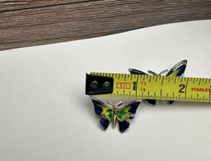 Butterfly Insect Blue Yellow Green Enamel Brooch Pin Gold Tone Set Of 2 thumbnail 3