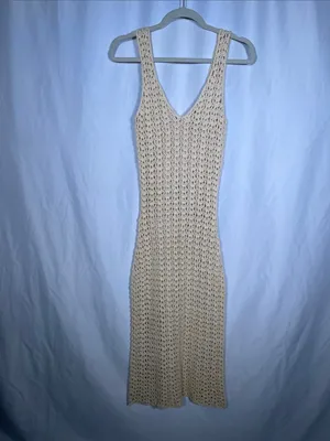 Lulus Womens Cream Beige Crochet Swim Coverup Dress Medium/Large thumbnail 4