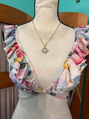 Cupshe Pastel Floral Ruffle Bikini Top in Pink, Blue, Yellow thumbnail 2