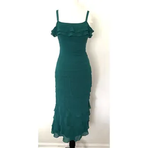 Gilar VTG Green Chiffon Silk Mermaidcore Whimsical Flounce Strap Dress 8 -Stain thumbnail 2