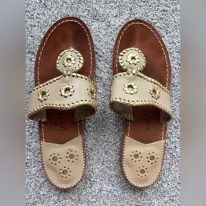 Jack Rogers Cream and Brown Sandals with Perforated Leather Strap thumbnail 3
