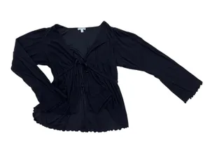 Earth Bound Black Long Sleeve Top with Tie Front 🔥 thumbnail 2