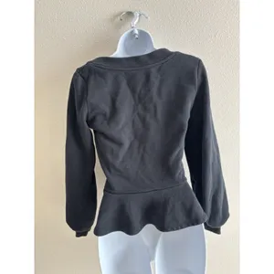 Maeve‎ by Anthropologie Black Puff Long Sleeve Stretch Peplum Top XS thumbnail 2