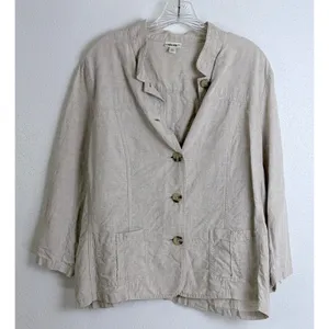 Minimalist 100% Linen Chore Jacket Beige Cherokee XXL Button Up Shacket thumbnail 1