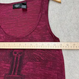 Harley Davidson Womens Burgundy Burnout Willie G Skull Tank Handkerchief Hem‎ M thumbnail 5