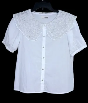 Chulatte White Eyelet Peter Pan Collar Blouse Size M thumbnail 1