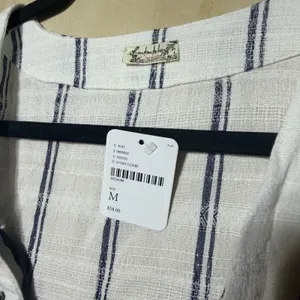 Free People Intimately Bodysuit Top Medium NWT‎ Lace Up Striped Boho Linen Blend thumbnail 4