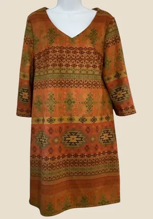 Anthropologie Dor Dor Couture Aztec Dress Large Western Faux Suede Bohemian Boho thumbnail 1