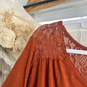 Free People Rust Lace Inset baby doll Boho Tunic Top Size M thumbnail 5