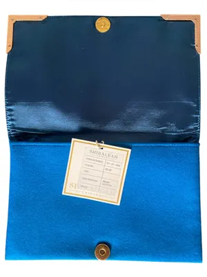 Shiraleah Chicago Blue Wool Blend Envelope Clutch Purse Gold Corner Accents Glam thumbnail 5