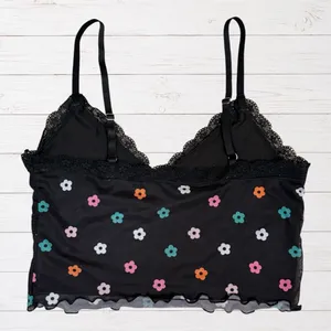 Whimsigoth Y2K Black Floral Lace Cami Top Colorful Flowers M thumbnail 3