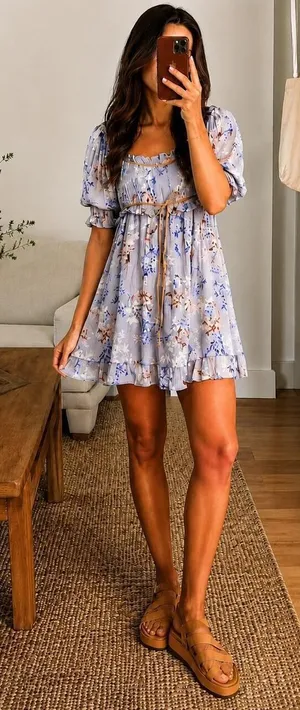 Free People Marney Floral Mini Dress Multi Puff Sleeve Size M New thumbnail 1