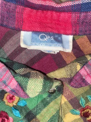 90s QPS Patchwork Embroidered Plaid Flannel Button thumbnail 2
