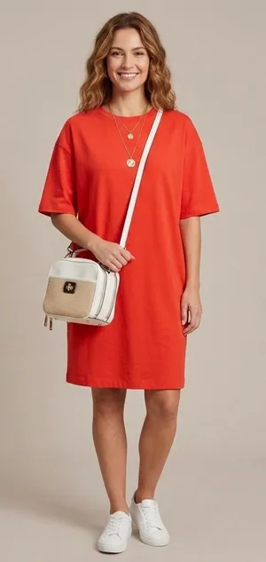 A NEW DAY Relaxed Short Sleeve Crew Neck Mini T-Shirt Dress in Orange Size M NWT thumbnail 1