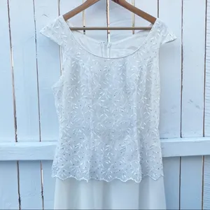 Poly USA Maxi Dress Large‎ White Embroidered Sequin Cap Sleeve Formal Gown 2308 thumbnail 2