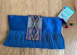 Rising‎ International Jamila Clutch Blue Silk Embroidered Zardozi Afghan Purse thumbnail 1