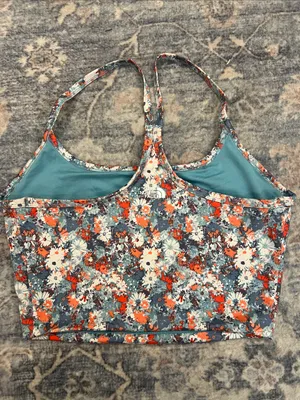 The North Face Women's Floral Racerback sports bra in Blue and Orange size M. thumbnail 3