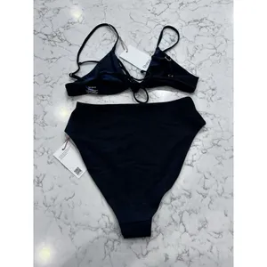 NWT Quince Black Knot Tie Bikini Top & High Rise Bottom Set Size Medium thumbnail 2